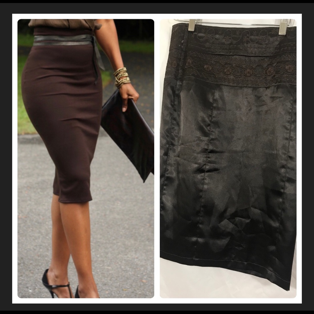 Lucy Paris silk brown midi super cute pencil skirt